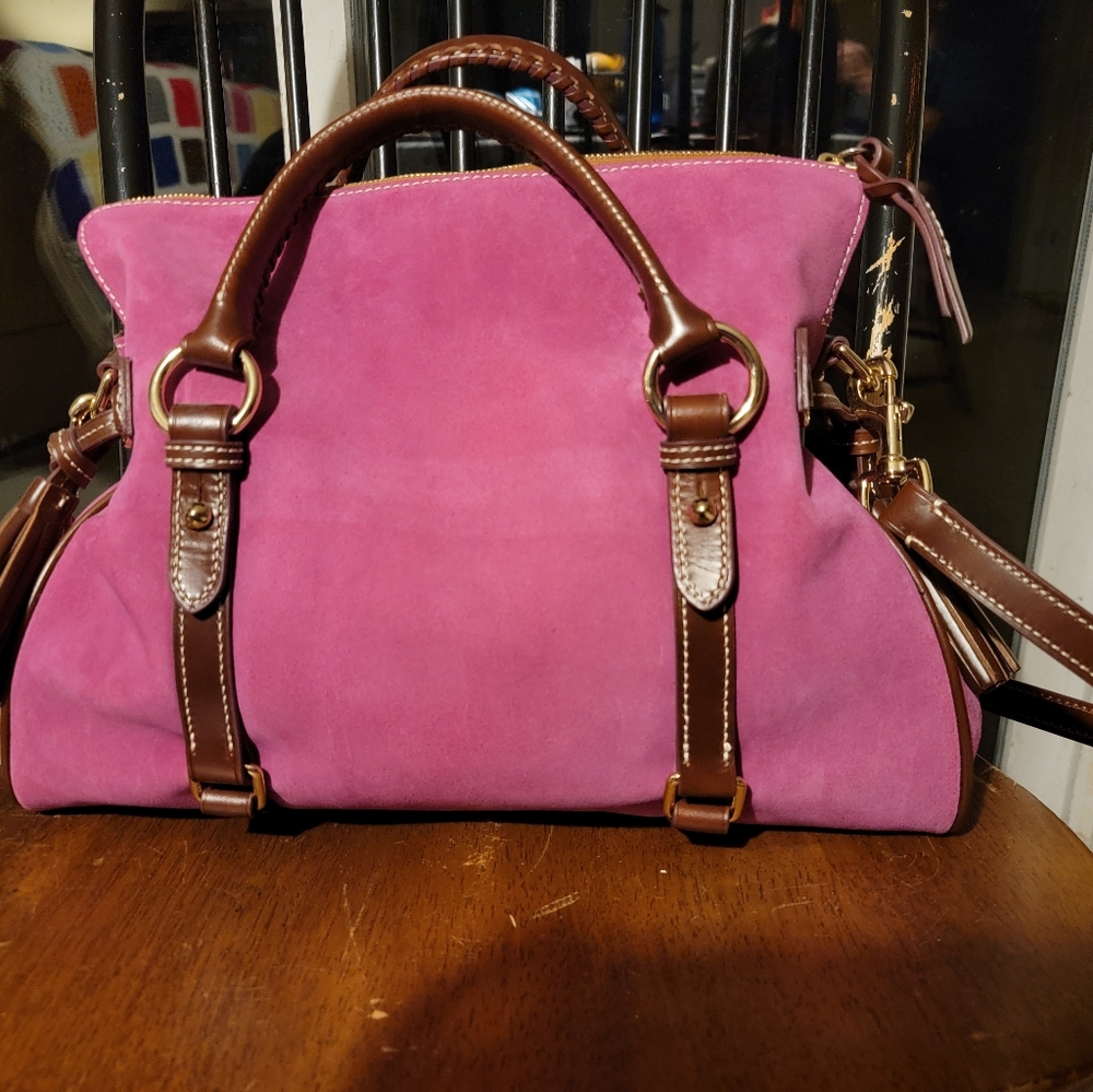 Dooney & Bourke Large Suede Satchel - Magenta - Picture 6 of 9